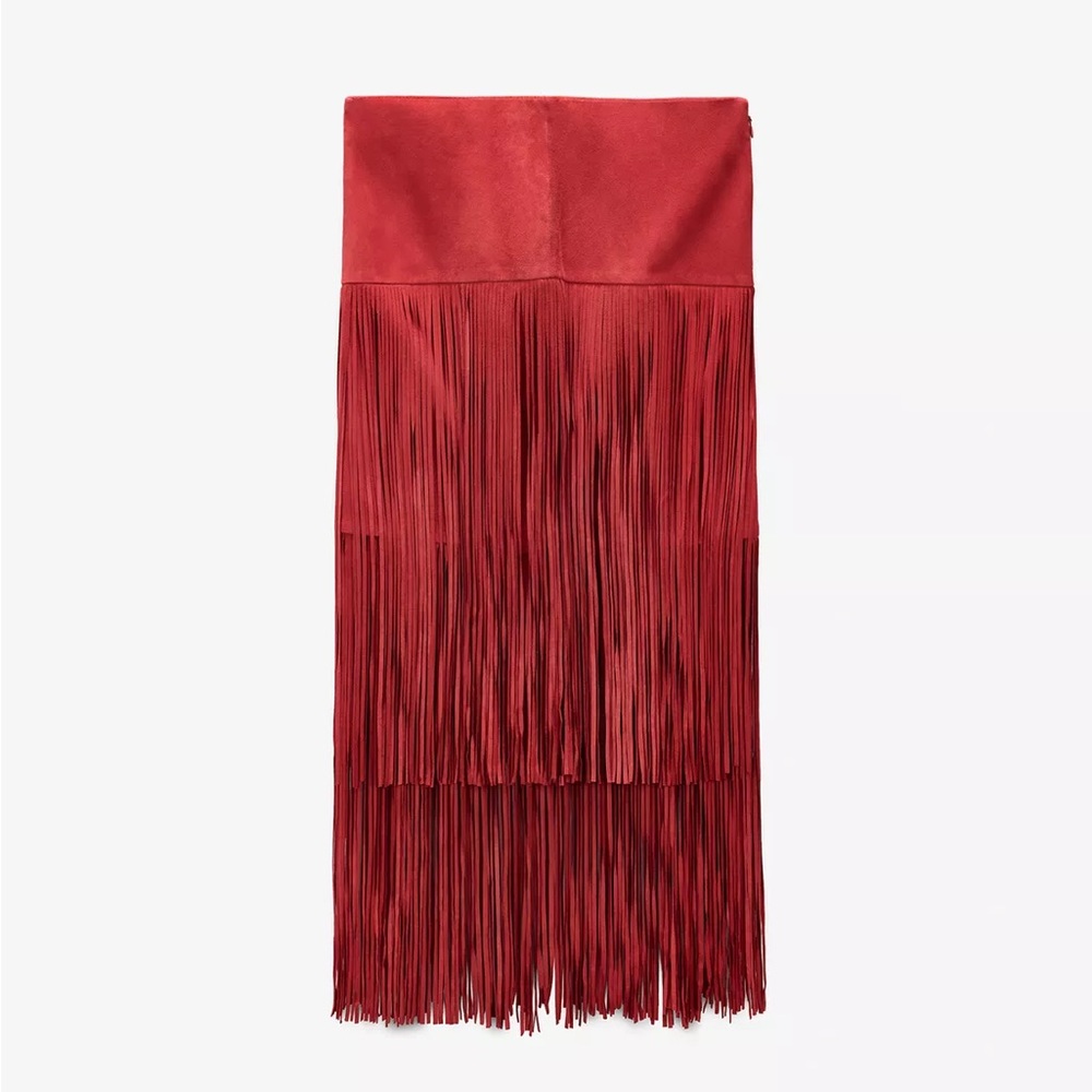 ZARA Suede Fringe Midi Skirt - Price Firm - Picture 3 of 13